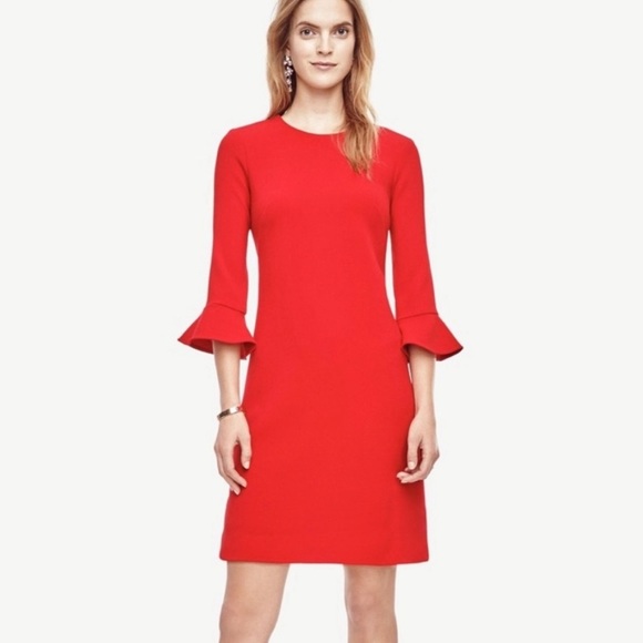 Ann Taylor | Red Bell Sleeve Fitted Dress | size 4 - Picture 1 of 6